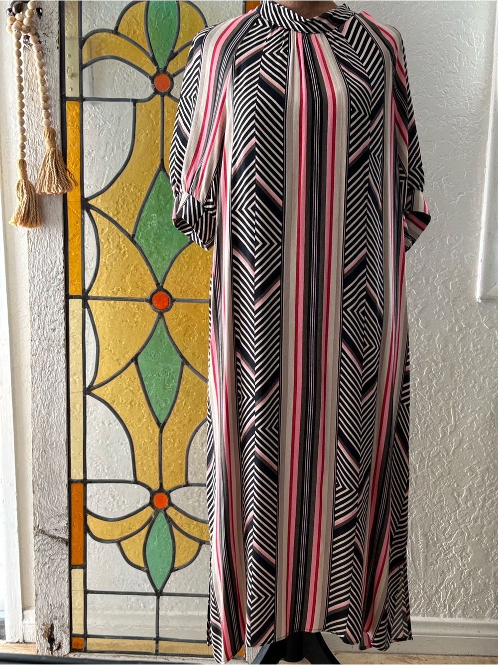 Anthropologie McKenzie Striped Black and Pink Maxi Dress size M